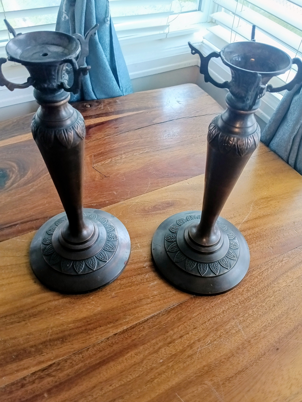 Antique-Style Bronze Finish Decorative Candlestick Pair